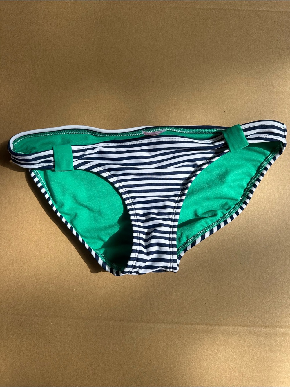 Xhilaration Navy & White Striped Bikini Bottom with Green Lining